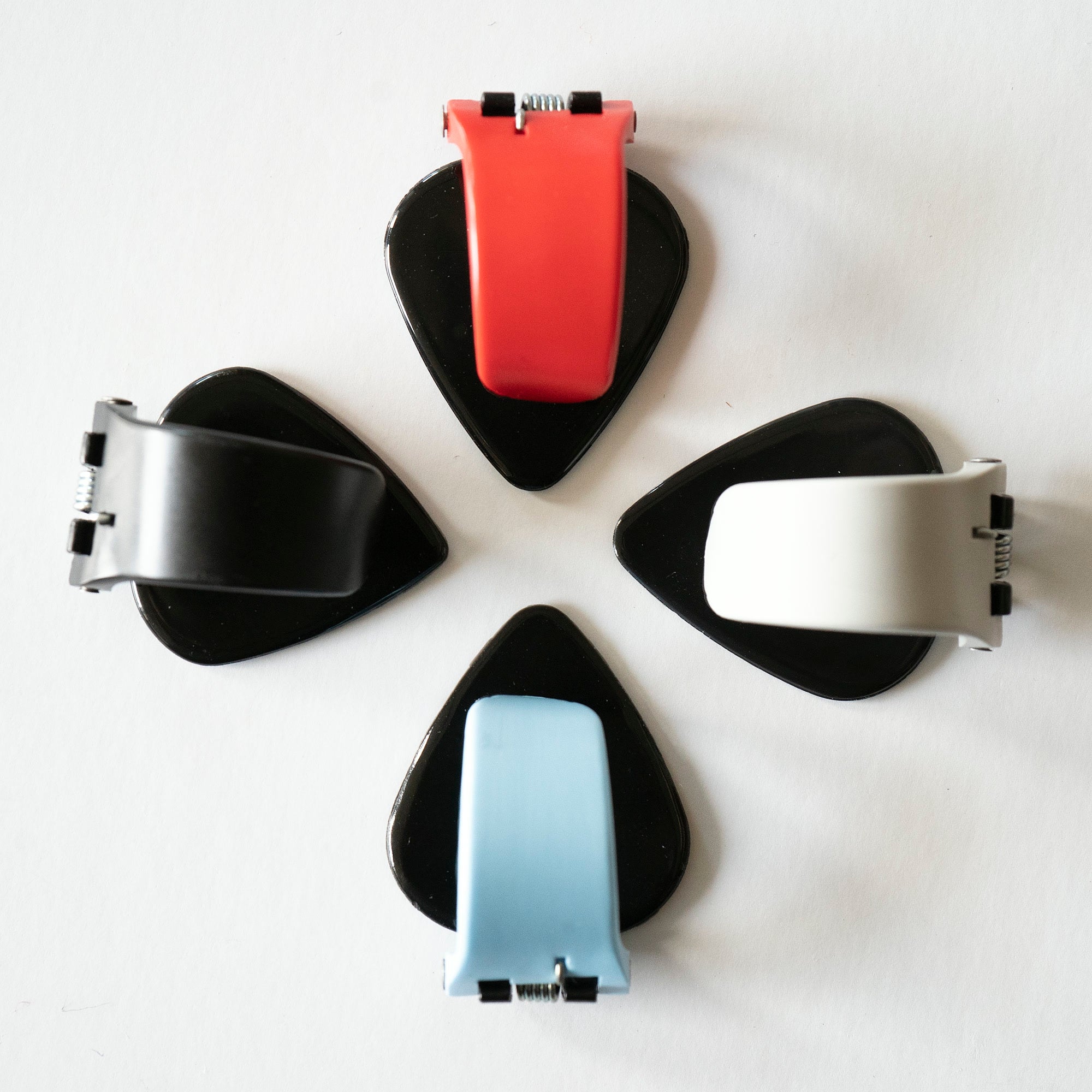 Light, Medium, Heavy, and Jazz Tip Black Mountain Thumb Picks in the Variety Pack